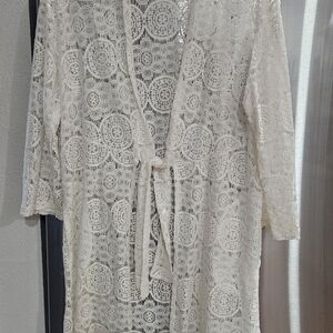 Women’s Cream Lace Swim Cover-Up with Tie Waist